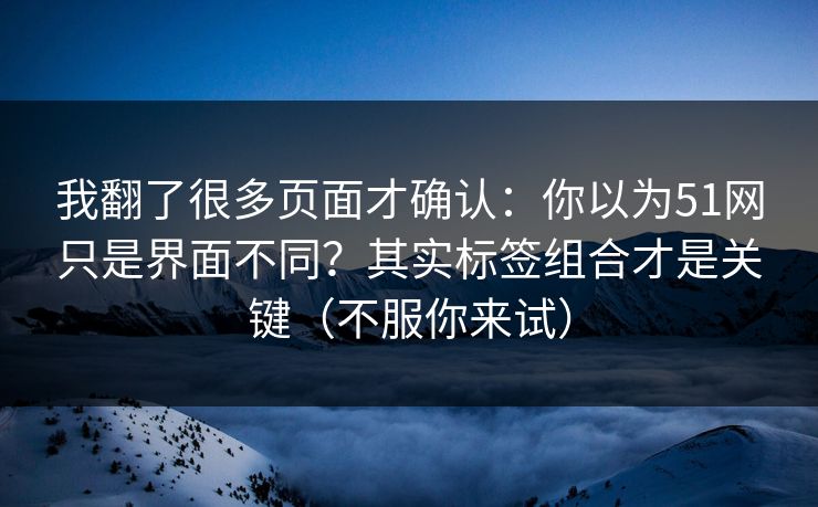 我翻了很多页面才确认：你以为51网只是界面不同？其实标签组合才是关键（不服你来试）