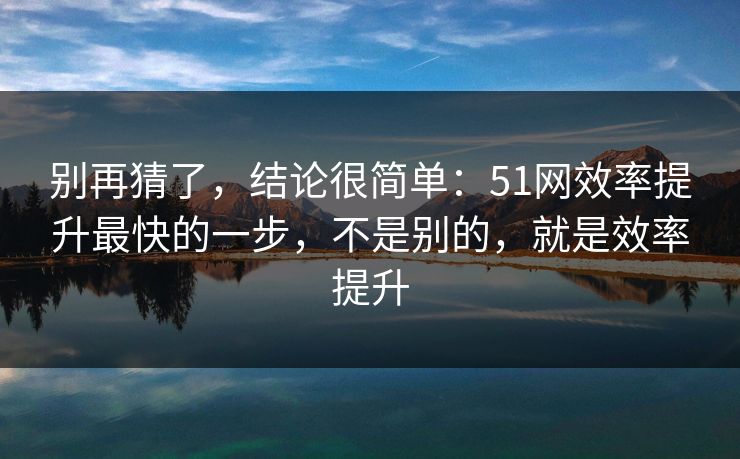 别再猜了，结论很简单：51网效率提升最快的一步，不是别的，就是效率提升